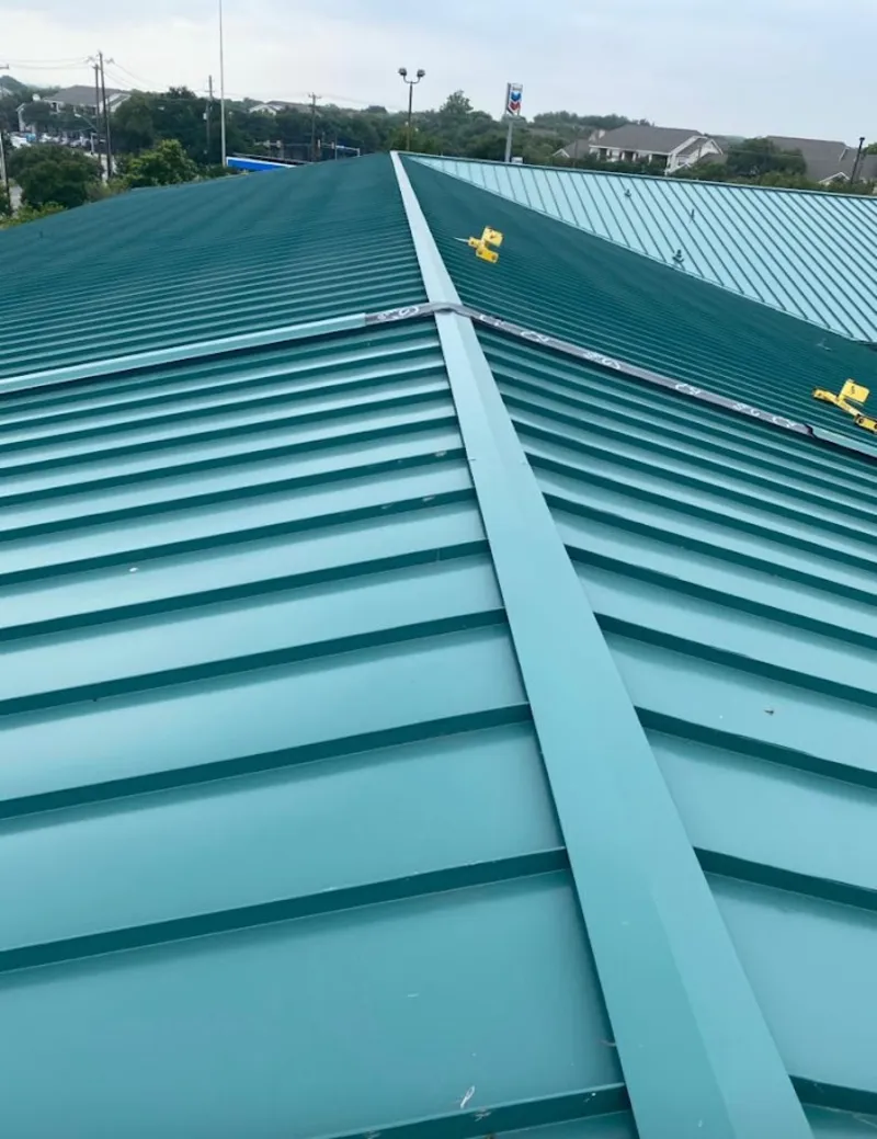Green commercial metal roof ridge and valley for Metal Roof Repair in Posen